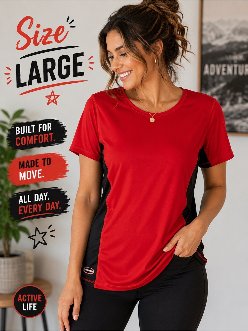 Ralph Lauren Red Tee with Black Logo LARGE